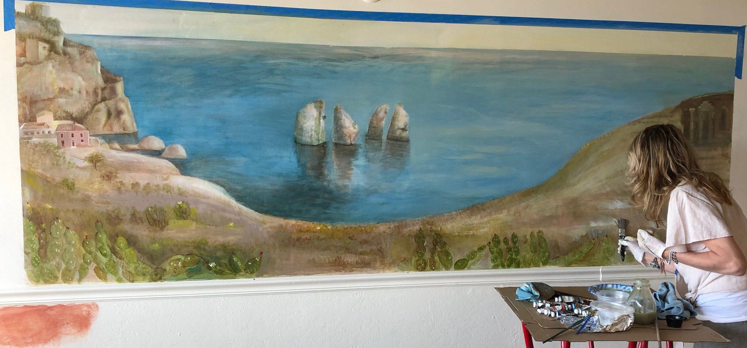Painting of Sicily on restaurant wall